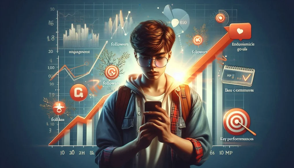 a man holding a phone and their is a graph chart behind him showing the growth of influencer marketing .