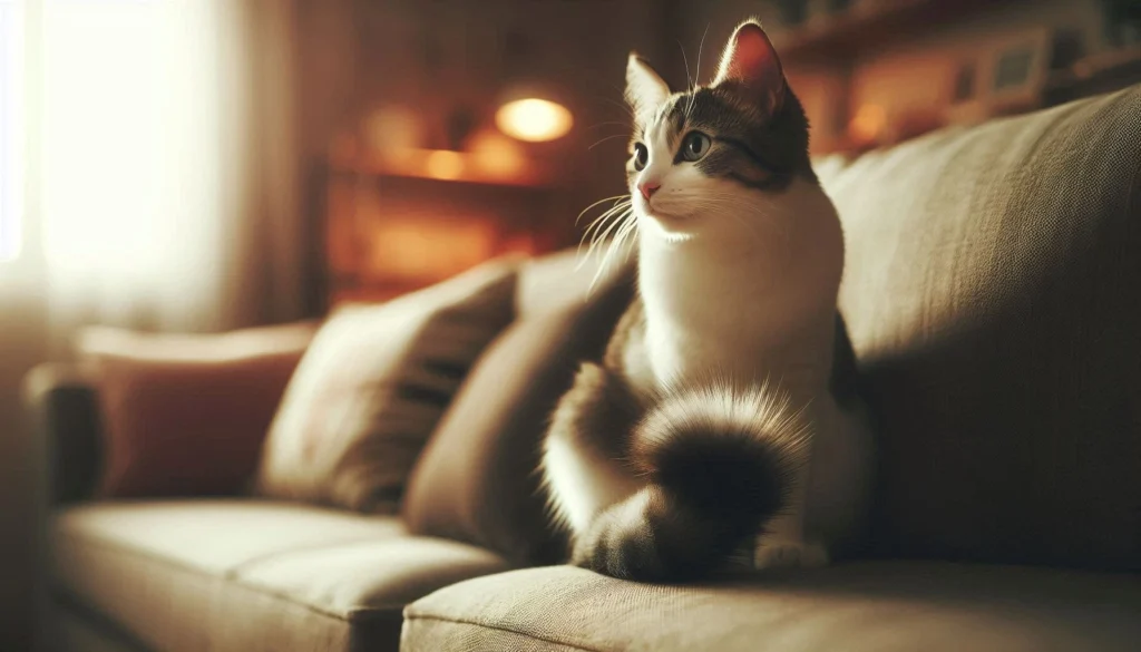 a cat sitting on a couch