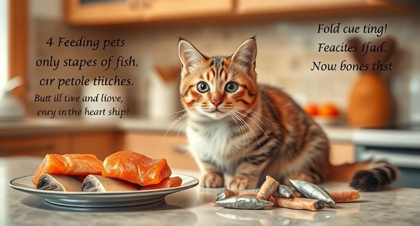 cats sit in front of fish plate.