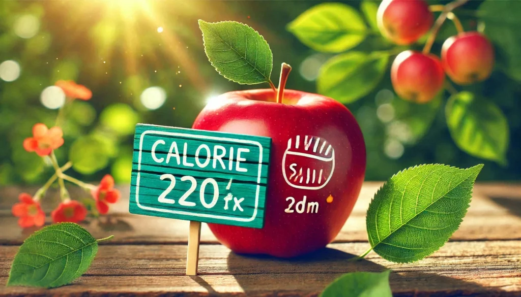 showing an apple calories on the green  board 