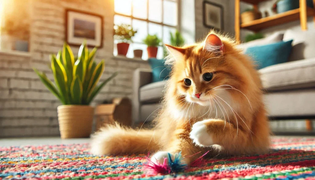 cat carpet scratching by sitting on the floor.