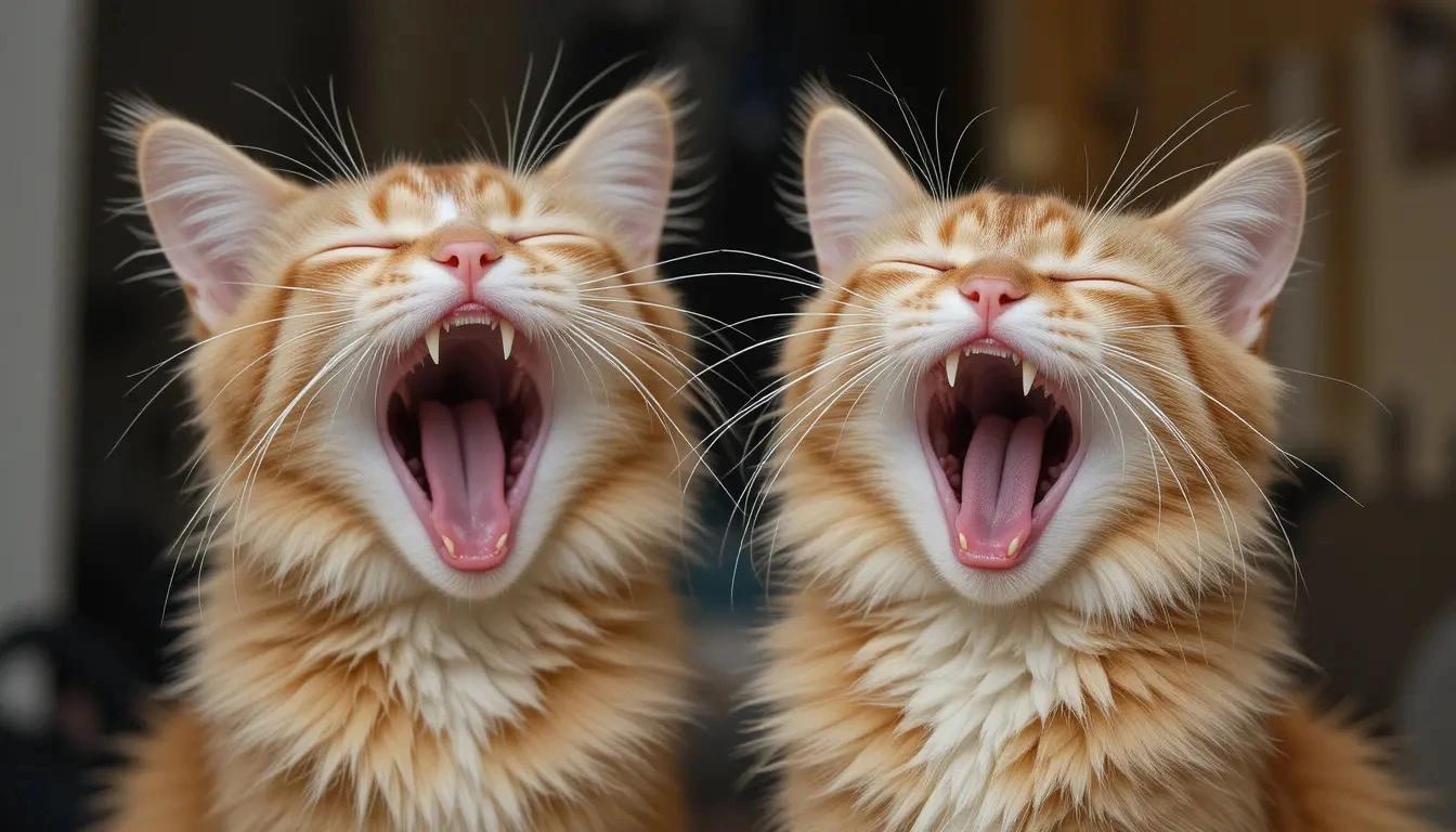 both Cats Yawn at the same time.