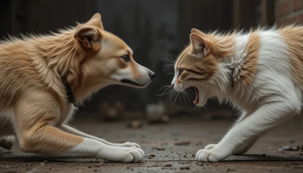 dog and cat are fighting