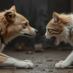 dog and cat are fighting